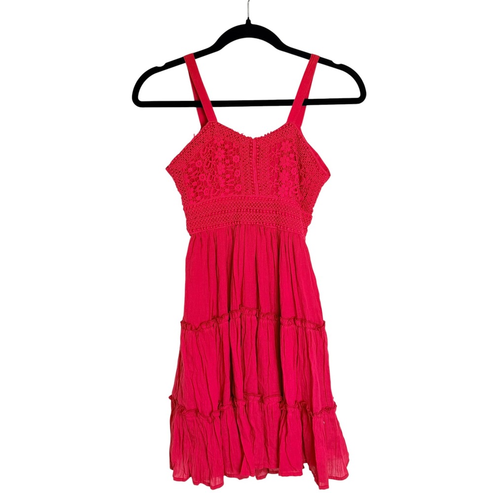 Rare Editions Girls Red Cotton Gauze Lace Bodice Cutout Back Dress Size 14